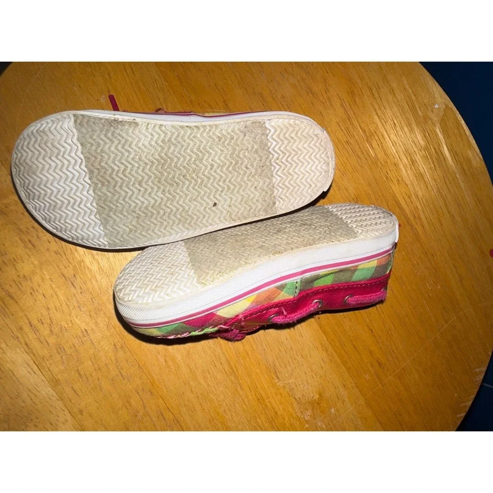 Sperry‎ Top-Sider Biscayne Baby Pink Green Plaid Canvas Boat Shoes Size 4.5 M